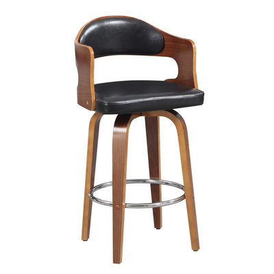 Tabouret de bar à hauteur de comptoir de style Mid-Century avec pivot, dossier en bois courbé, siège en similicuir et repose-pieds pour la cuisine ou l'espace de vie