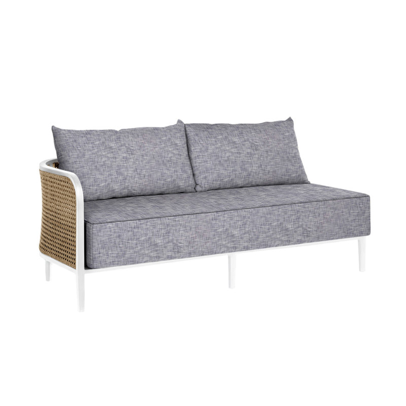 Havana 57" Wide Outdoor Loveseat with Cushions, Chalk/Natural Resin, Welt + Standard fill, Paper Sky