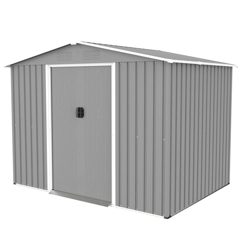 Remise de rangement en métal, H 72,52 po x l 98,22 po x P 72,63 po, Gris clair