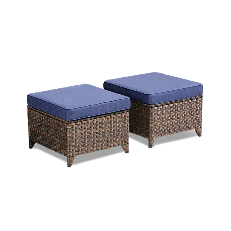 Ensemble de 2 repose-pieds d'extérieur en osier PE avec coussin pour la cour ou la terrasse