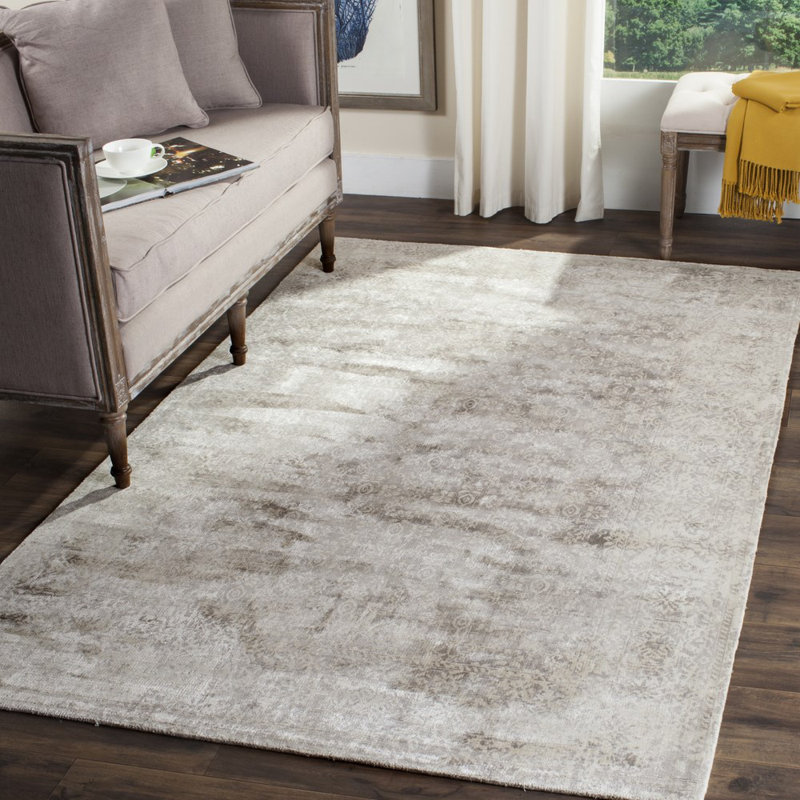 Tapis ivoire / argent en coton tissé à la main Mcelroy, Rectangle 6 pi x 9 pi