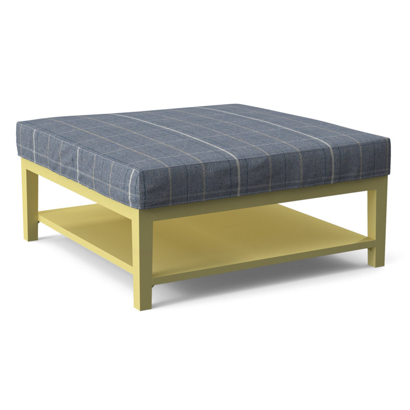 Hammond Square Ottoman, Lapis Plaid; 0126-63, Antique Black Finish