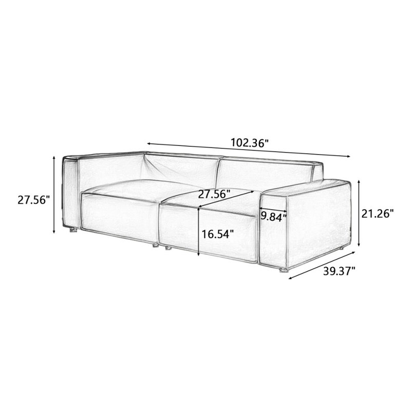 Canapé modulaire vert en cuir véritable, H 27,56 po x l 102,36 po x P 39,37 po