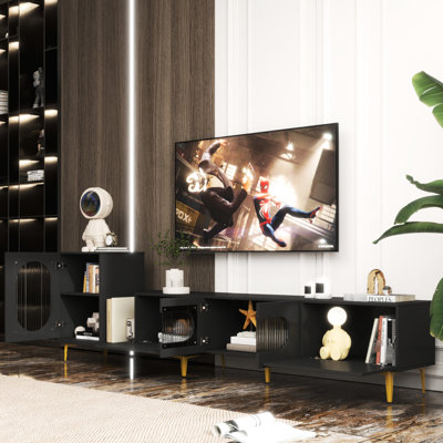 Extendable Tv Console, Black Finish - Suited For 80-89" Tvs Entertainment Center Home 80-89