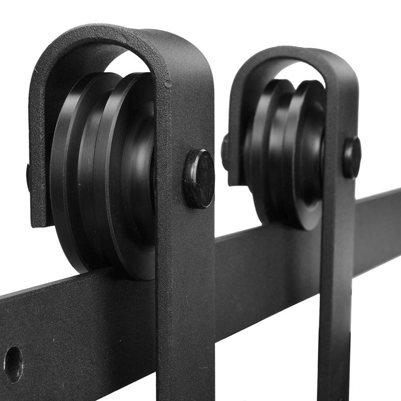  5ft Black Aluminum Single Door Barn Door Hardware Kit Standard Single