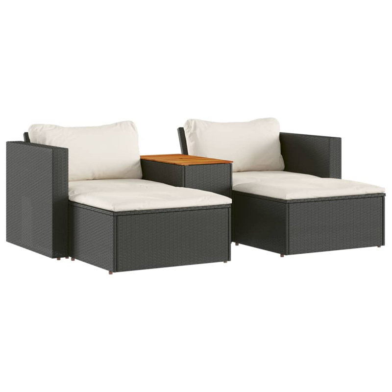 Ebern Designs 5 Piece Patio Sofa Set With Cushions Black Poly Rattan Acacia,  Cream White, Black
