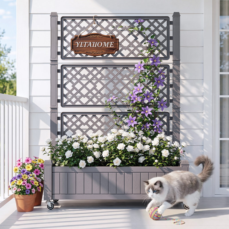 Planter Box With Trellis, Grey