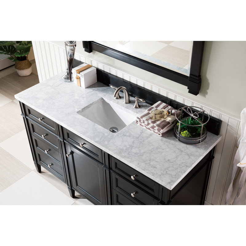 Brittany 60'' W Single Vanity, Carrara White, Saddle Brown, 8" Widespread