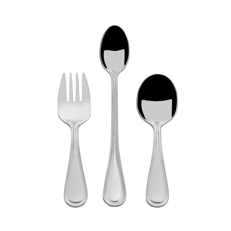 Beaded 3-Piece 18/10 Stainless Steel Baby Set
