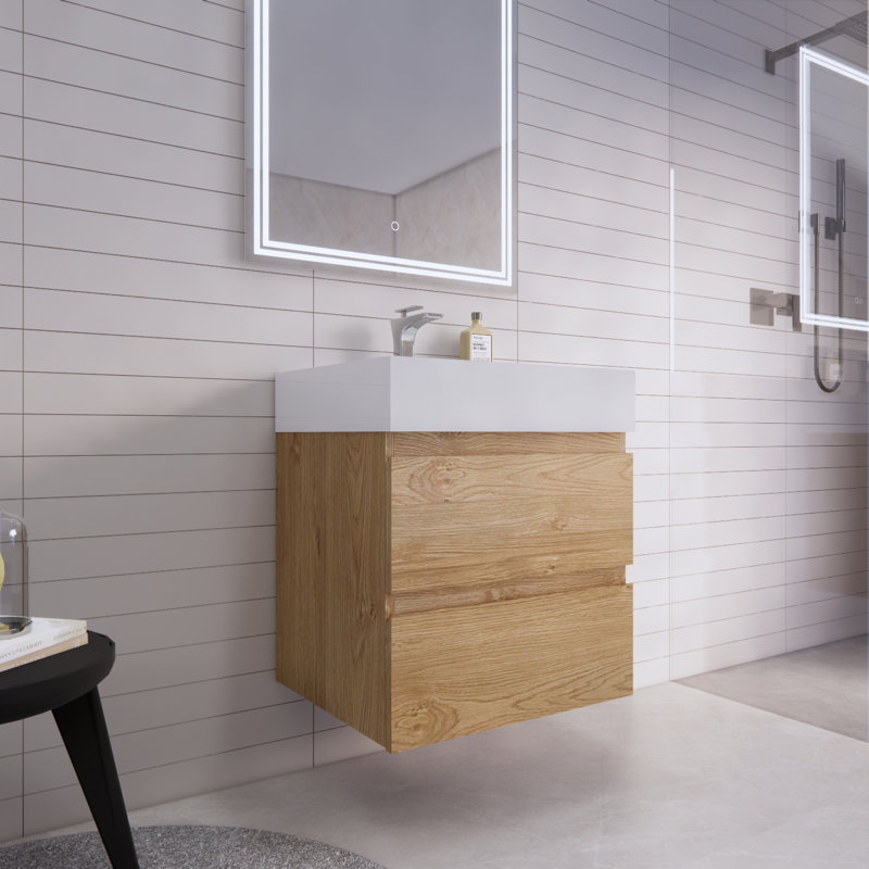 Ensemble de meuble-lavabo mural simple 24 po Babajide, Chêne de la Nouvelle-Angleterre