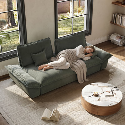 104.33" Extra Deep Green Sofa Stain Resistant Cozy Pet-Friendly Couch With Adjustable Backrest