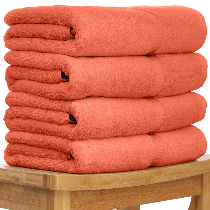 Ensemble de 4 serviettes de bain 100% coton, Corail