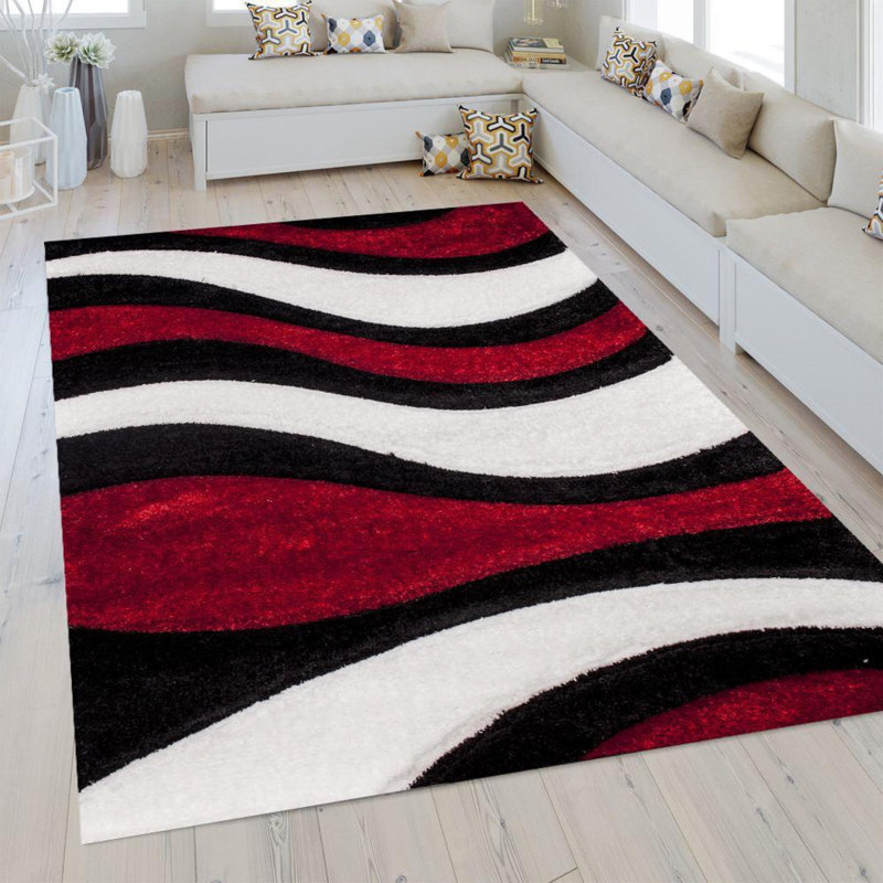 Tapis intérieur / extérieur rouge / noir / blanc Thornville, Rectangle 8 pi x 11 pi