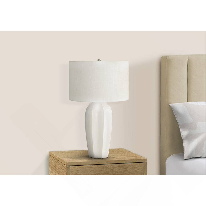 Lighting, H 27 po, lampe de table, céramique crème, abat-jour ivoire / crème, moderne