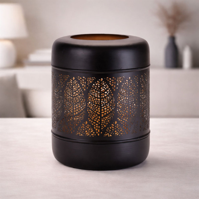 Cut Metal Leaf Pattern Lantern 9.25"H, 9.35" H x 8.1" W x 8.05" D