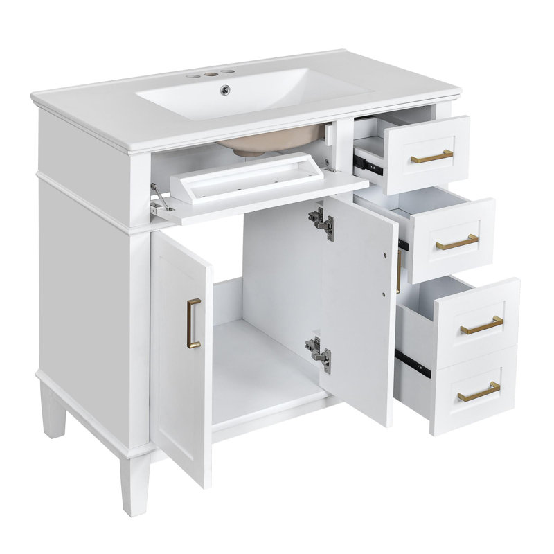 Meuble-lavabo de salle de bain avec armoire de rangement, Blanc