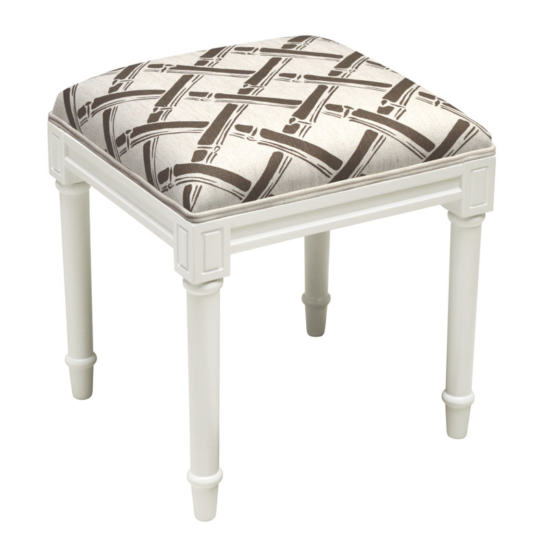 Tabouret de coiffeuse en bois massif, Blanc / Taupe Clair