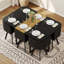 Ensemble de table de salle à manger 7 pièces avec 6 chaises en polyuréthane noir, table de cuisine rectangulaire à deux tons noir et grain de bois (planche de triamine), ensemble de mobilier de salle à manger moderne pour petit espace, appartement, restaurant-129226119-129226118