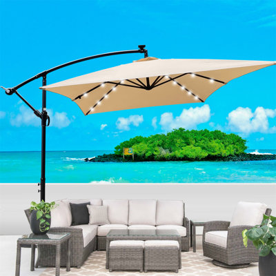 Parasol de terrasse rectangulaire 2X3m à énergie solaire à DEL avec parasol imperméable à 6 côtes avec manivelle et base en croix pour terrasse de jardin