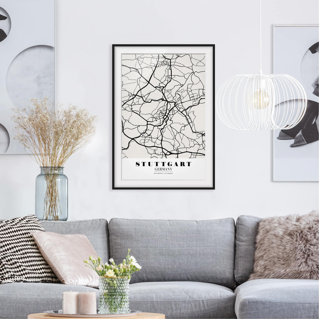 Gerahmtes Poster Stuttgart Map