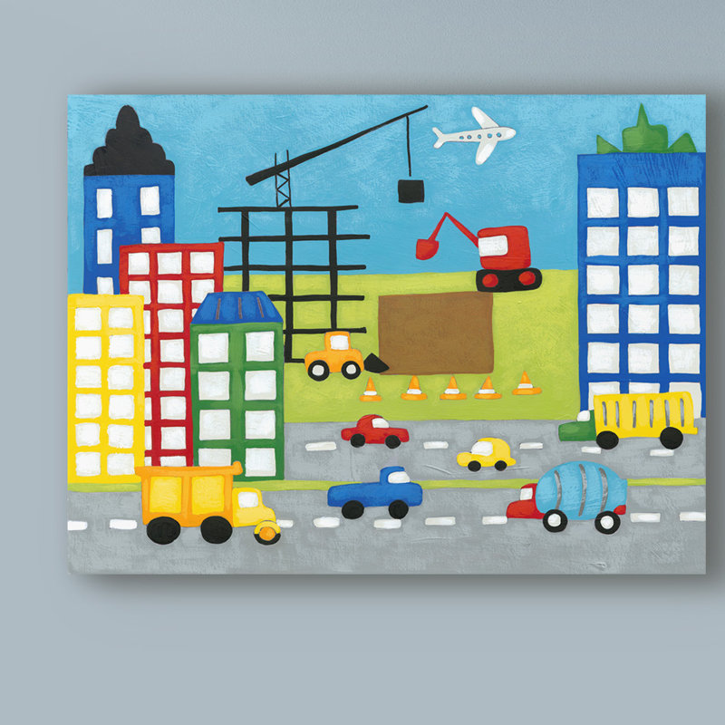 « contes construction site », art sur toile, H 14 po x l 19 po x P 2 po