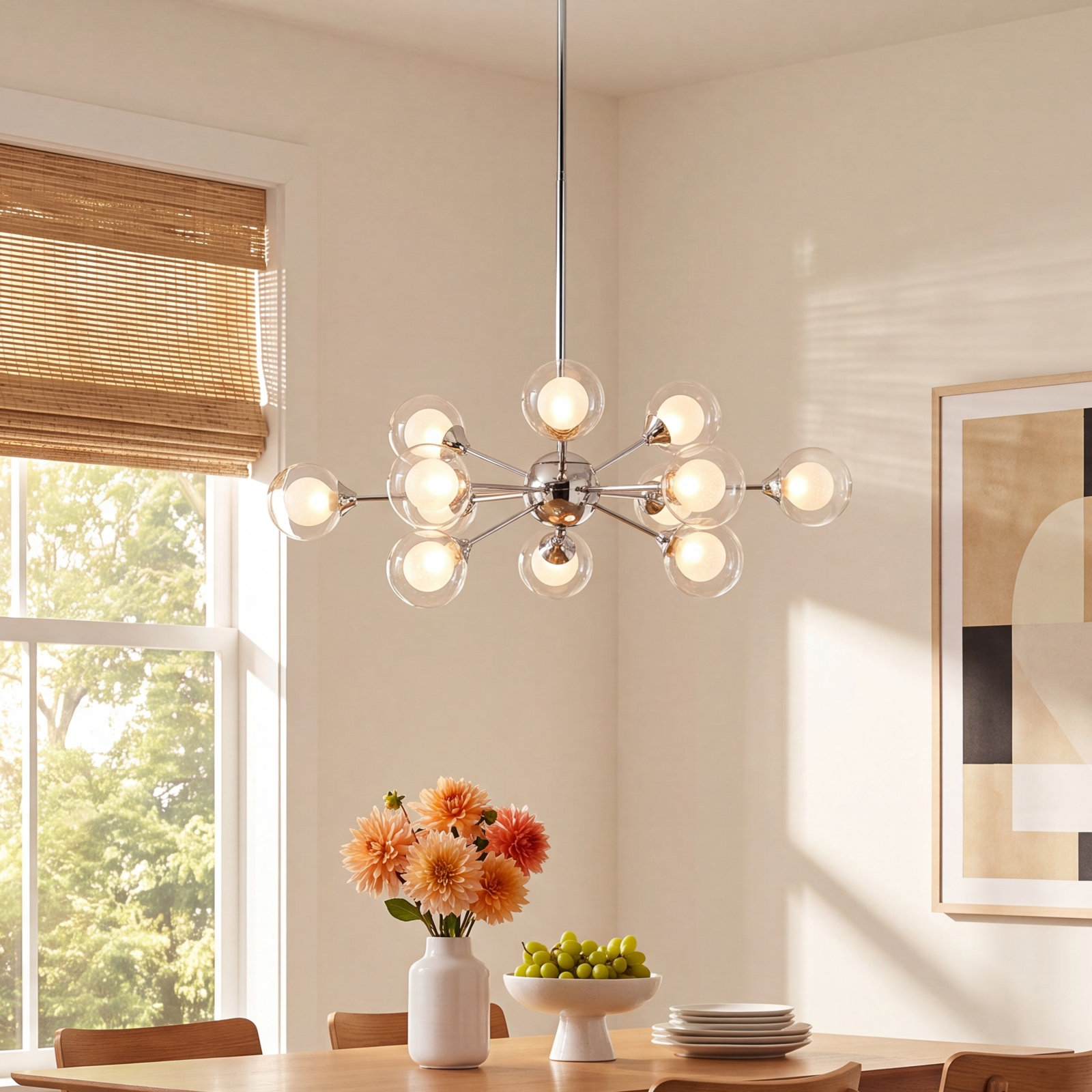 Optimist Chandelier, 11" H x 29" W x 29" D, Polished Chrome, 12