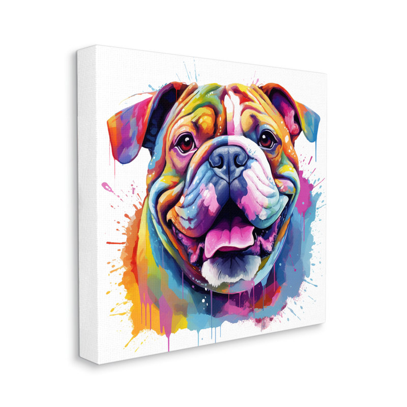 «Bulldog with Modern Splash» par Marybeth Cunningham - impression sur toile tendue, H 24 po x l 24 po x P 1,5 po