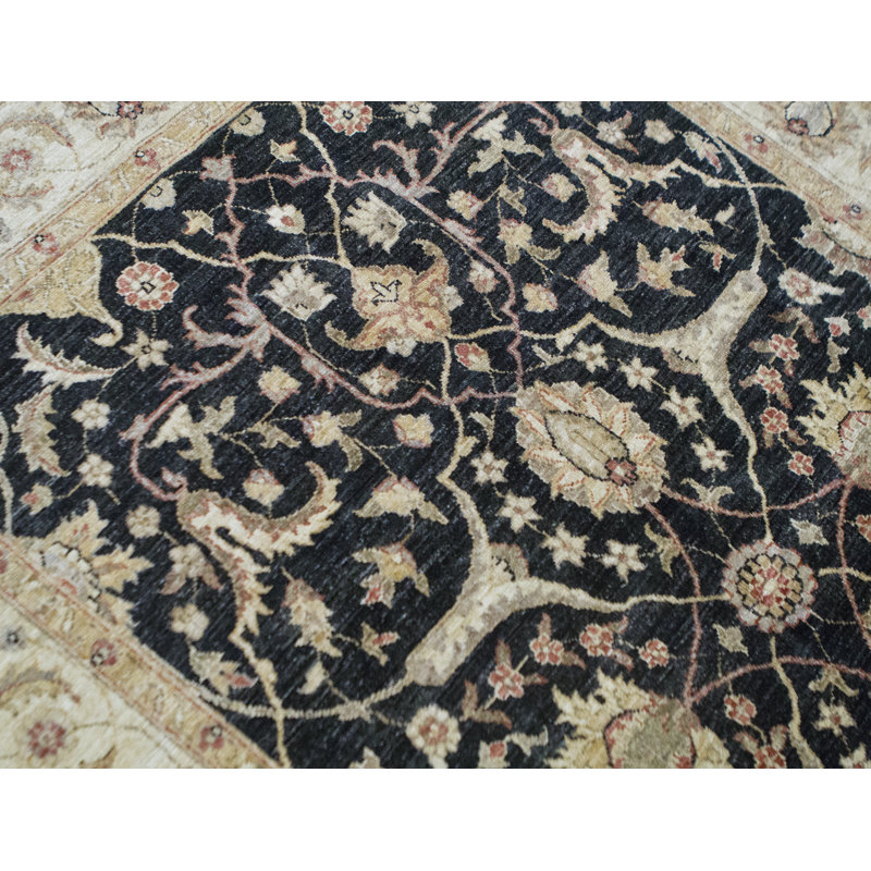 Tapis noir et gris de haute qualité noué à la main