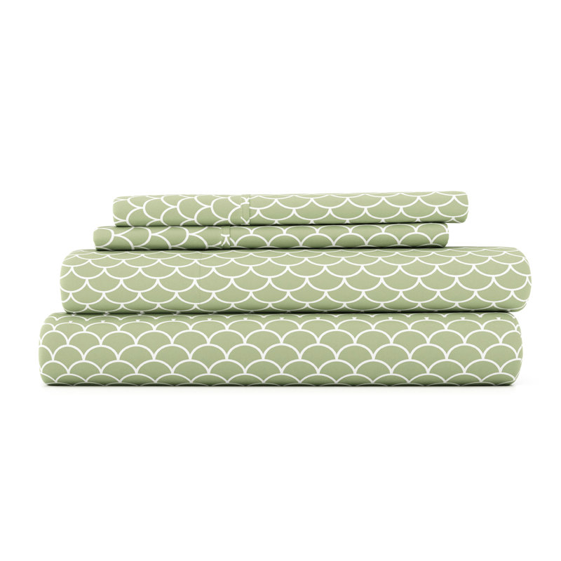 Simply Soft™ Scallops Pattern Microfiber Sheet Set, Sage Scallops, Queen