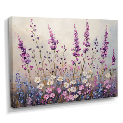 Indea Wildflower Morning Dew In Lavender Field III - Wildflowers Canvas Wall Art