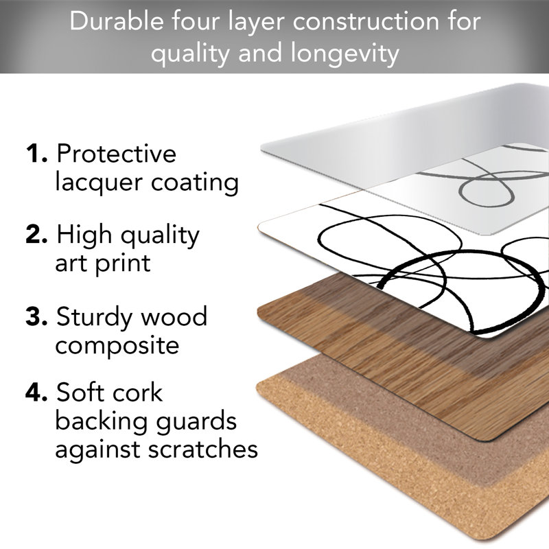 Scribble Decorative Hardboard Placemats with Protective Cork Backing 4 Pack