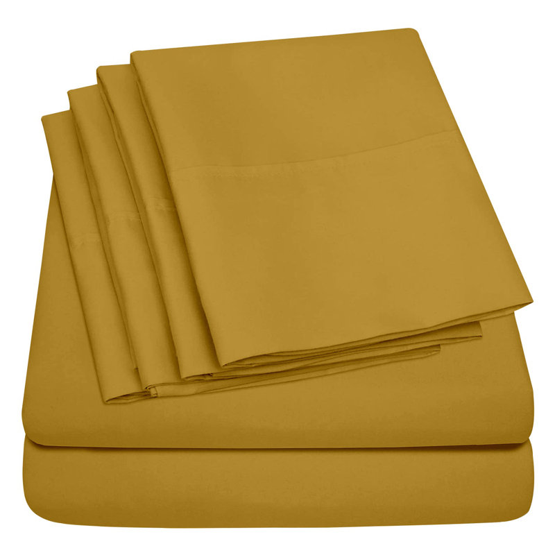 6Piece Microfiber Bed Sheets  Soft, WrinkleFree, Deep Pocket Fit, California King Sheet Set with 4 Pillowcases, Honey