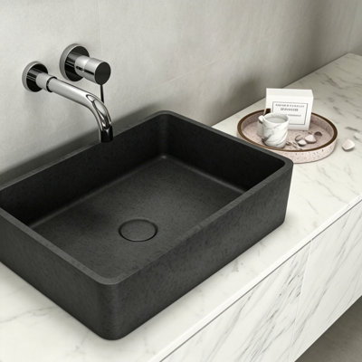 19.68'' Concrete Vessel Rectangular Modern Dark Gray With Patterns Bathroom Sink