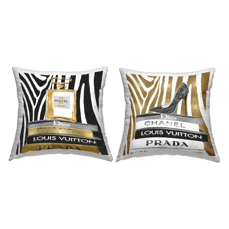 Glam Zebra Print Fashion Book Stack 2 Piece Outdoor Printed Pillow Set by Madeline Blake