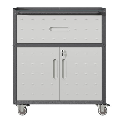 Sturdy And Durable Metal Tool Cabinet For Garage With Wheels - Mobile Heavy-Duty Storage Cabinet With 1 Drawer And 2 Locking Doors, Rolling Tool Storage Cabinet