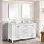 Meuble-lavabo de 60 po avec lavabo double, structure en bois massif autoportant, tiroirs à fermeture en douceur, blanc léger pour une apparence polie,