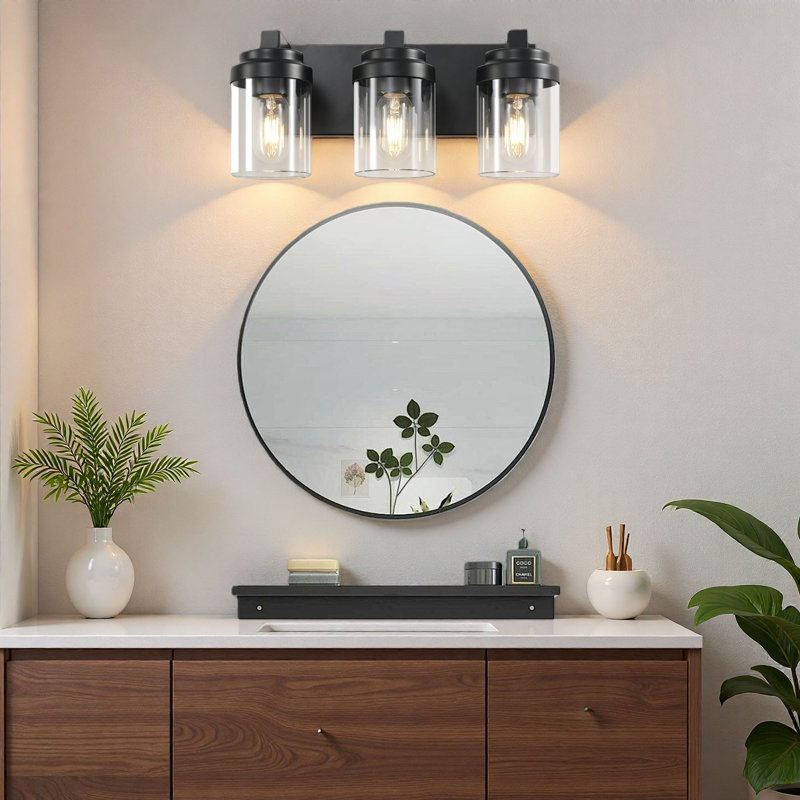 3-light Bathroom Vanity Light with Clear Glass Shade, Industrial Bathroom Vanity Lights over Mirror, For Bathroom, Bedroom, Hallway, Cabinet