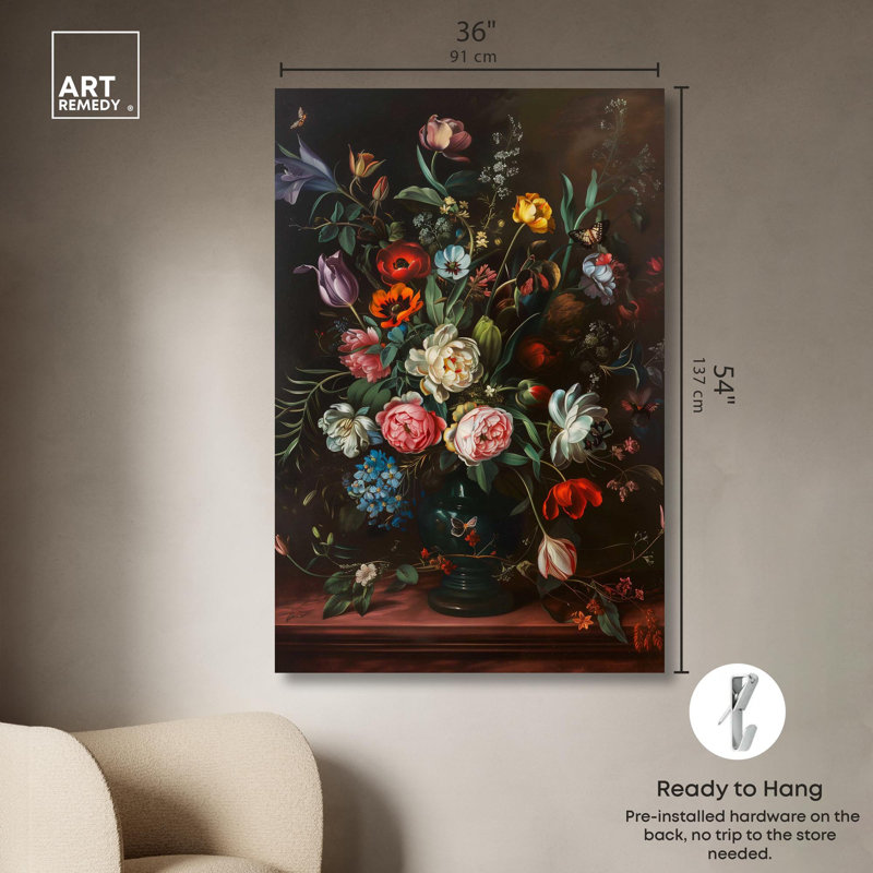 Art mural romantique sur toile, vase romantique, Toile tendue, H 54 po x l 36 po
