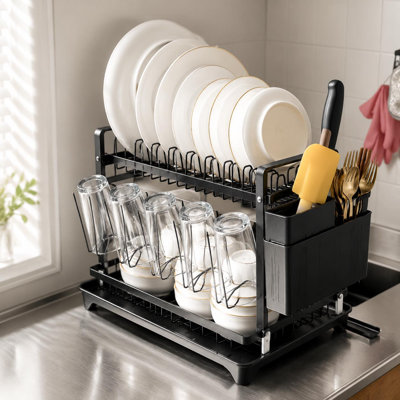 Two-Tier Stainless Rust-Resistant Adjustable Dish Rack