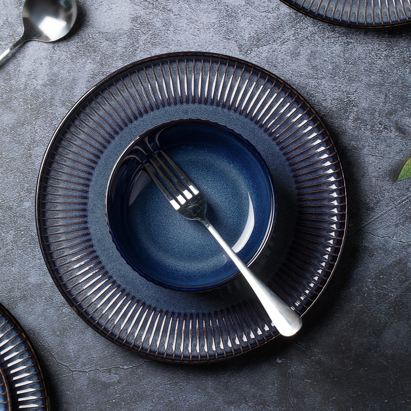  Ensembles d'assiettes et bols Starlight, ensembles de vaisselle 18 pièces, Bleu nébuleux