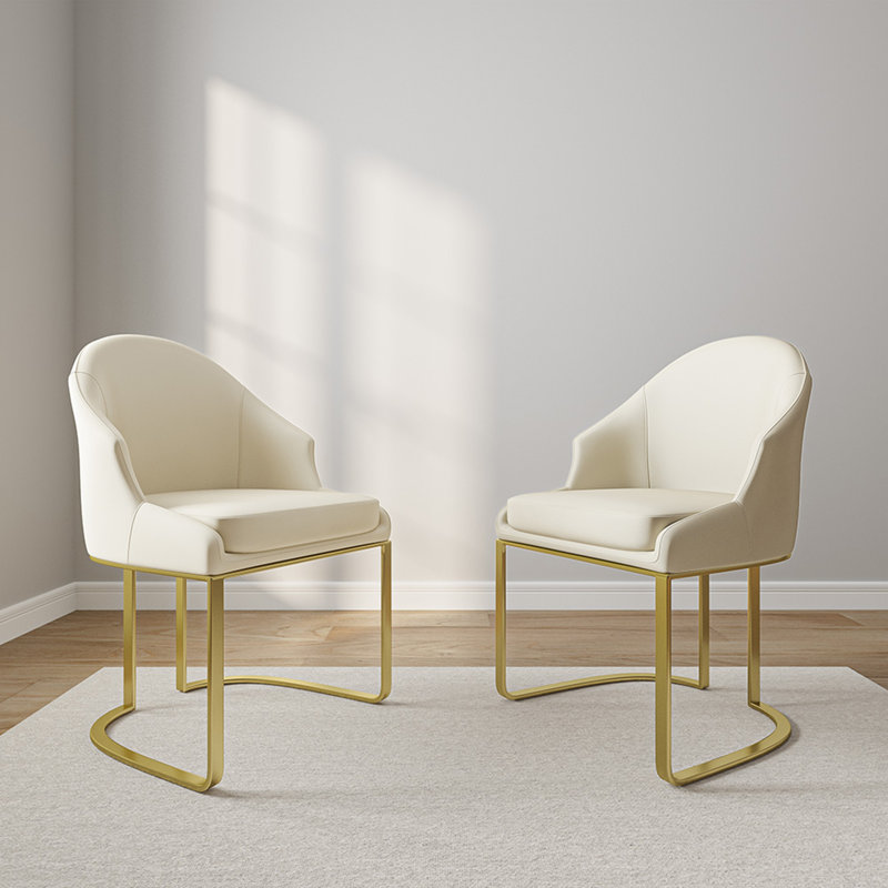 Teferi Modern Luxury Dining Chair, PU Leather Upholstery, Stainless Steel Base, Gold, Cream