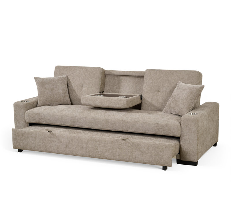 3 Seater Sofa Bed, Beige Chenille