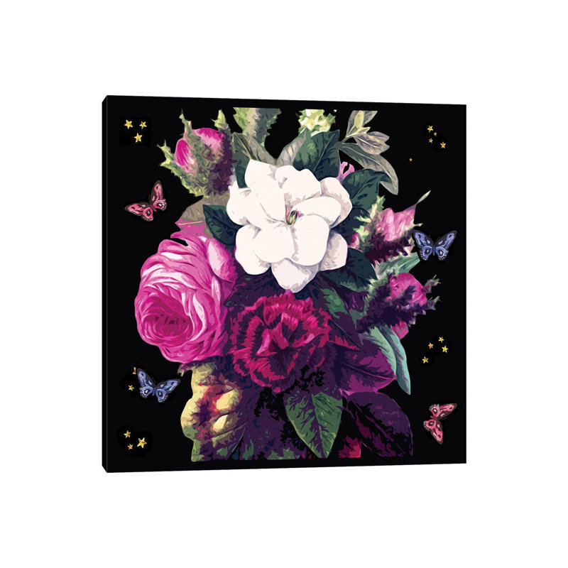 Flowers And Butterflies In The Night by Art Mirano - Wrapped Canvas Print, 45.72 cm H x 45.72 cm W