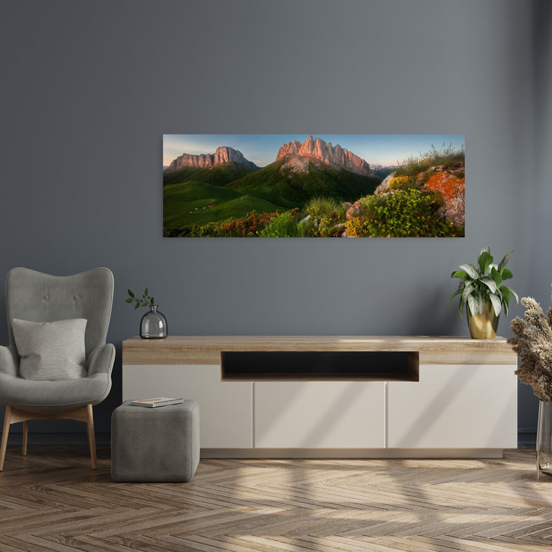 «Serene Mountain Valley Camping Dramatic Peaceful Serene Landscape Mountain», art mural, H 48 po x l 16 po