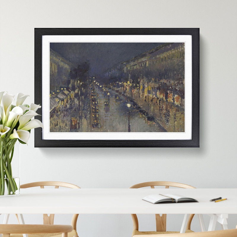 Montmartre Boulevard at Night by Camille Pissarro - Framed Print, Black, 48cm H x 65cm W x 2cm D