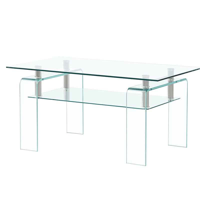 Table basse moderne en verre transparent pour espace de vie - 2 pièces en verre trempé