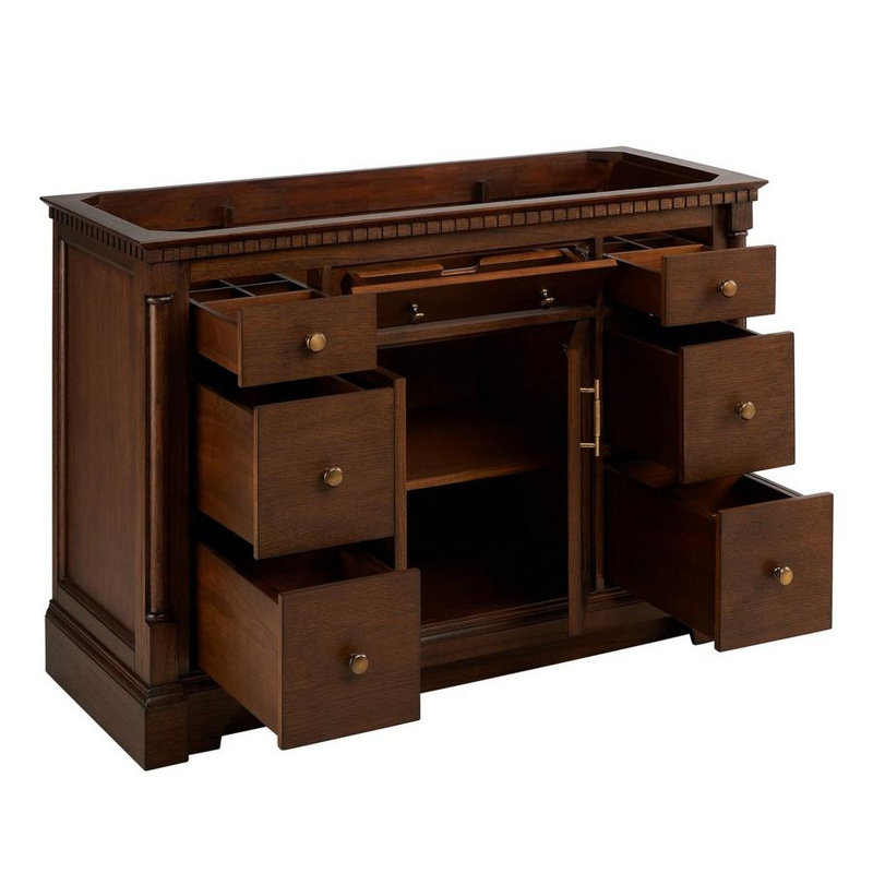 Claudia 48" Mahogany Single Basin Vanity Set with Cabinet, Vanity Top, Feathered White Quartz, Single-Hole, Antique Coffee