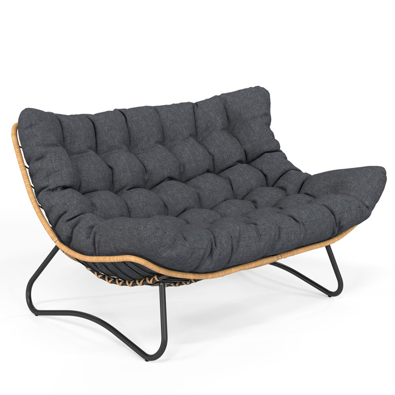 Ecolounge Oversized 2-Person Wicker Patio Chair With Cushions, Dark Gray