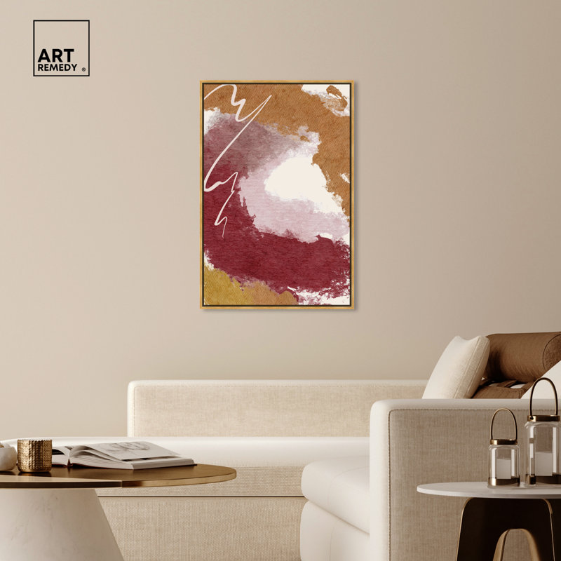 Gold Framed Burgundy and Cork Abstract Canvas Print
