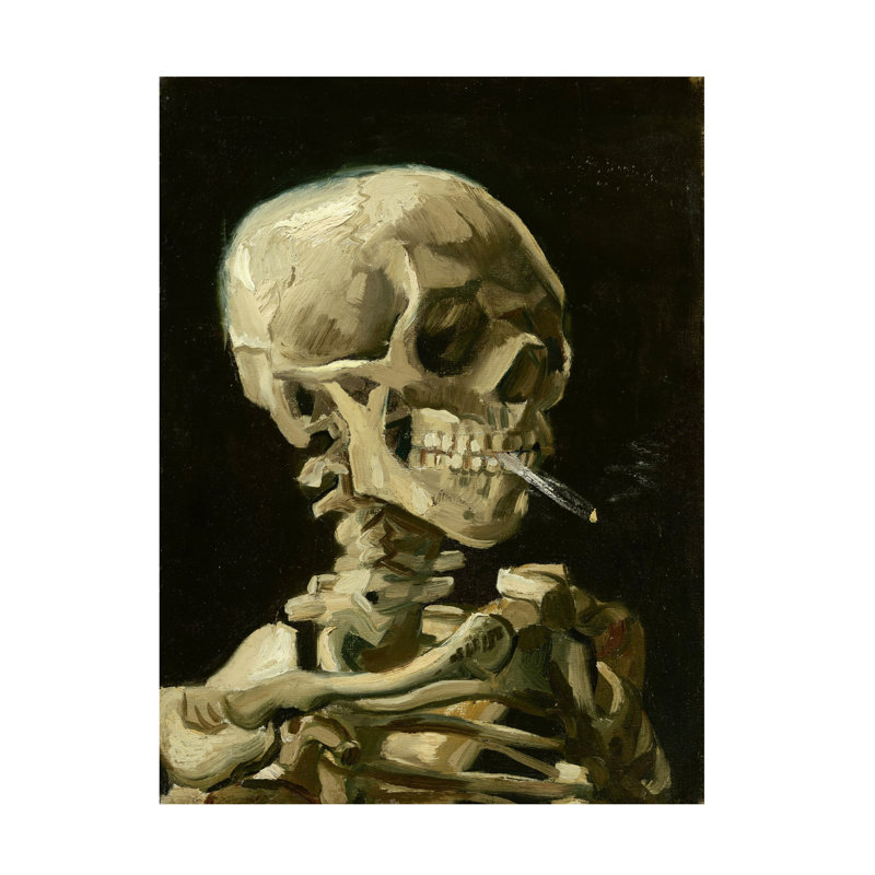 «Head Of A Skeleton With A Burning Cigarette On Canvas» par pictufy, H 47 po x l 35 po x P 2 po